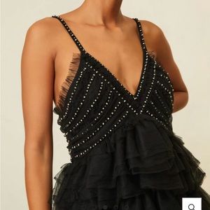 $575 NWT LoveShackFancy Jude Embellished Mini Dress Bead embellishments Black 0